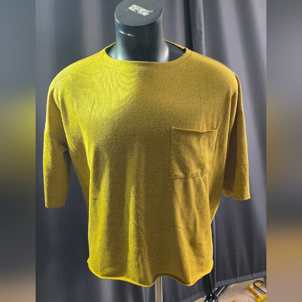 Altar'd State S Pocket Crewneck Shirt in Mustard Yellow